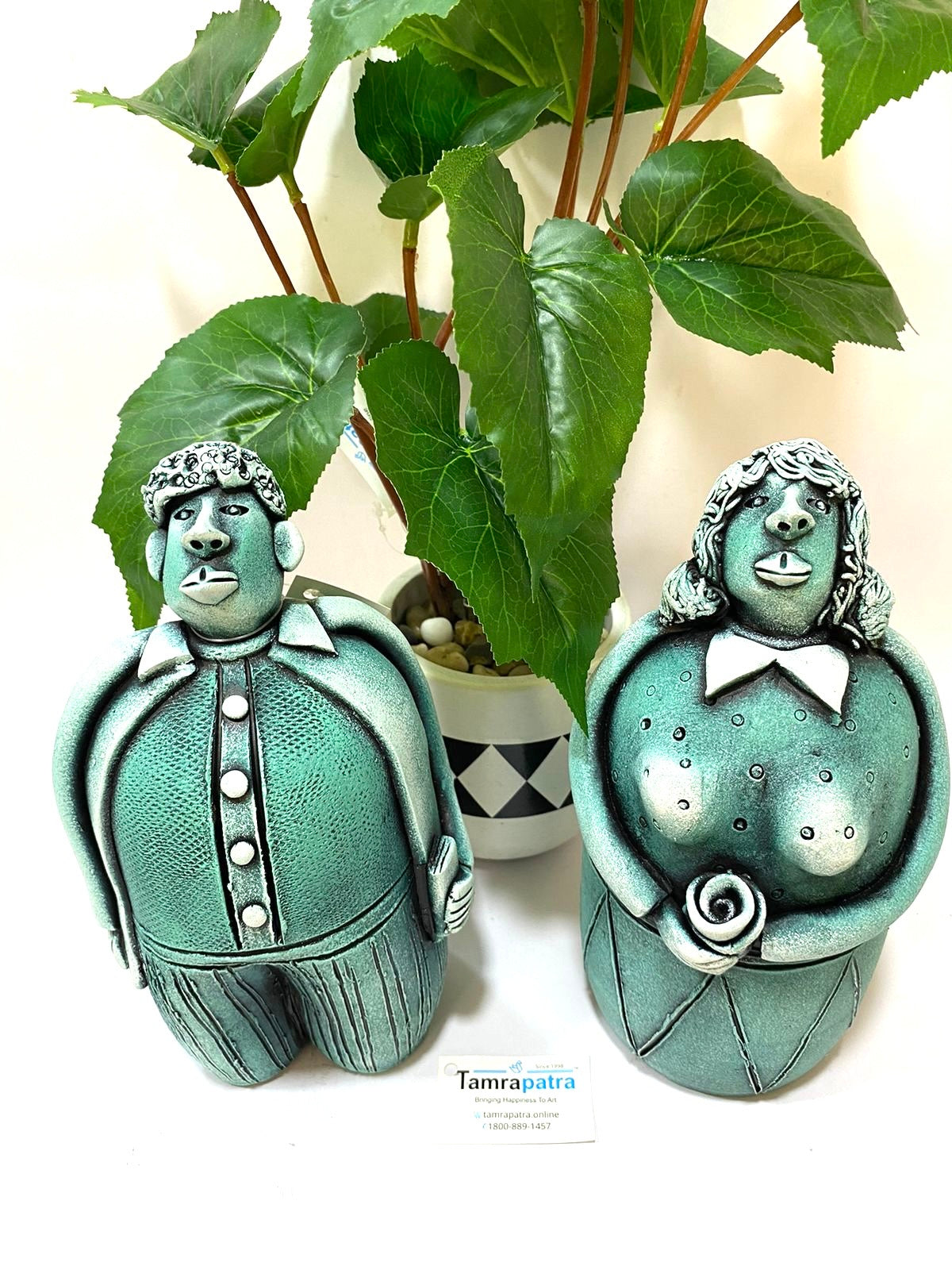 Sweet Couple Handcrafted Clay Terracotta Vibrant Colors Tamrapatra - Tamrapatra