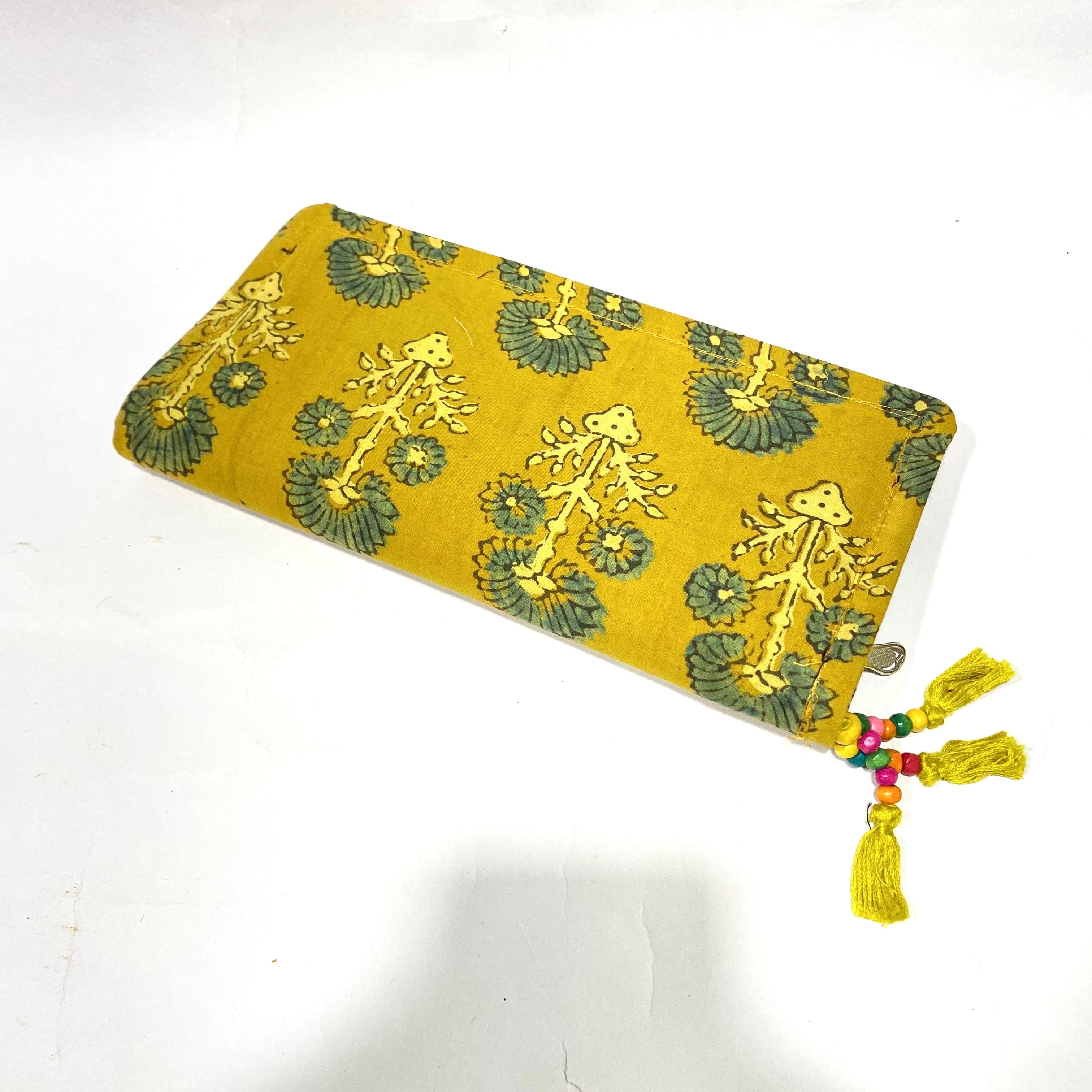 Cotton Embroidery Block Print Purse With Mirrors Styled With Beads By Tamrapatra