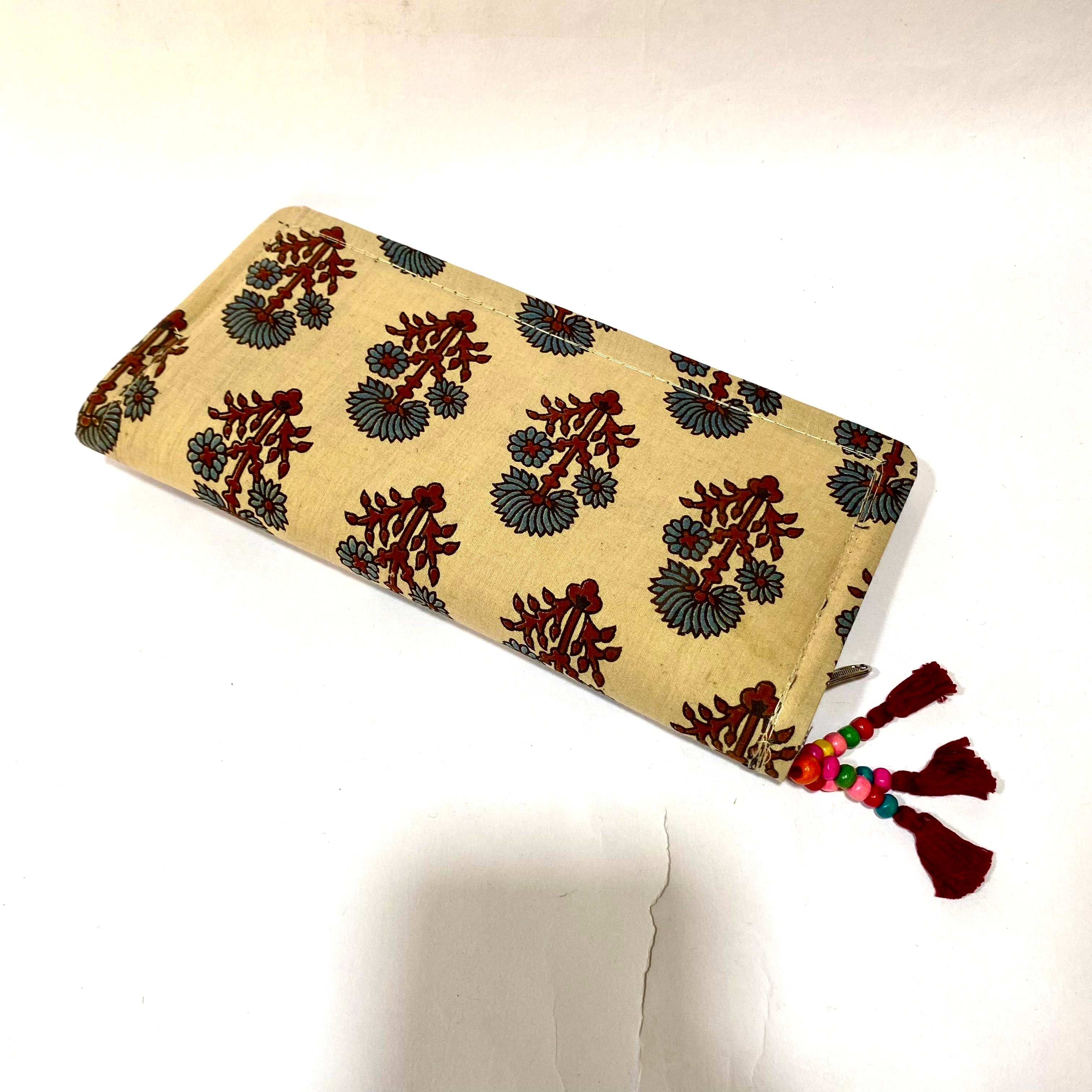 Cotton Embroidery Block Print Purse With Mirrors Styled With Beads By Tamrapatra