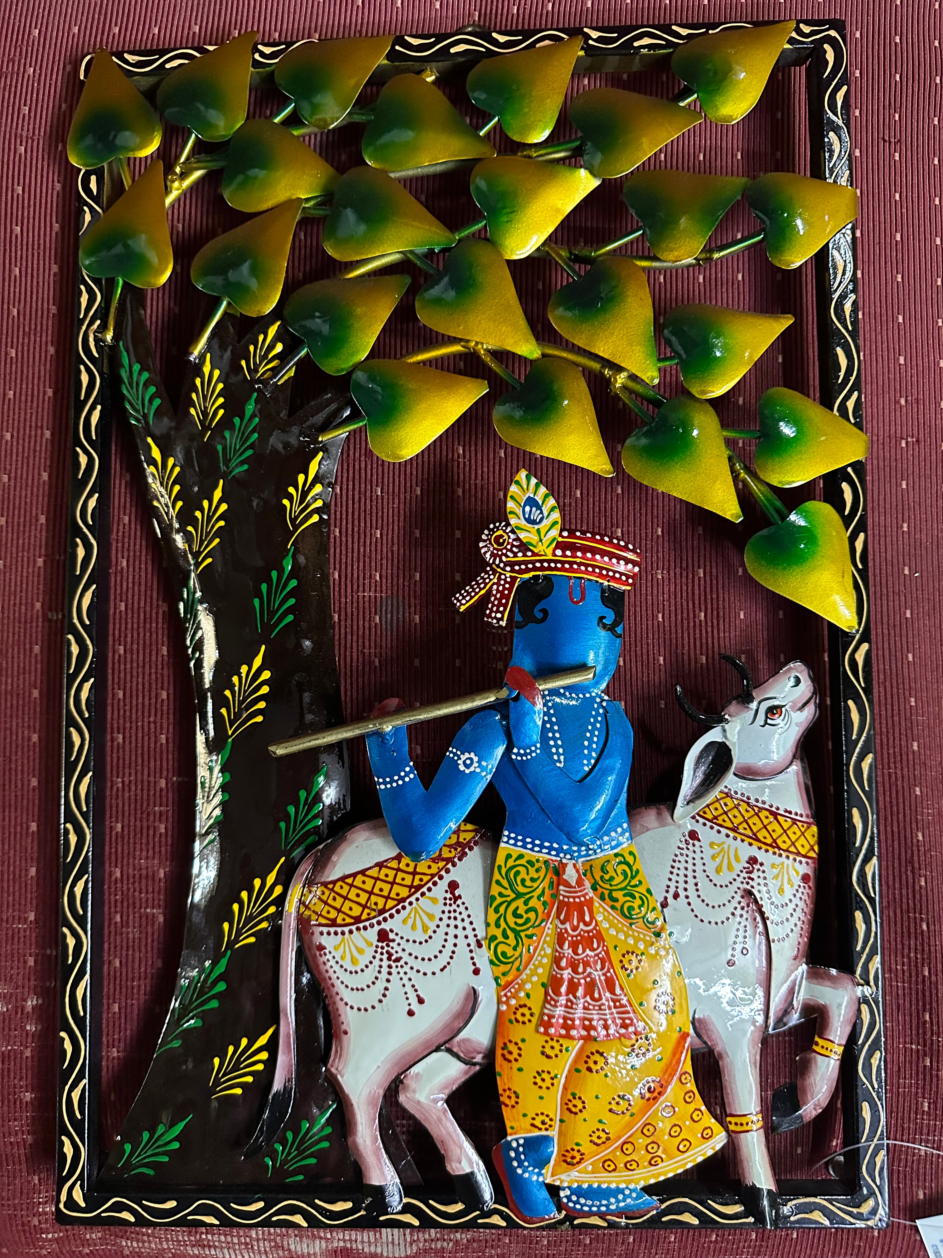 Krishna Cow Under Tree Handcrafted Classic Metal Creations Only At Tamrapatra