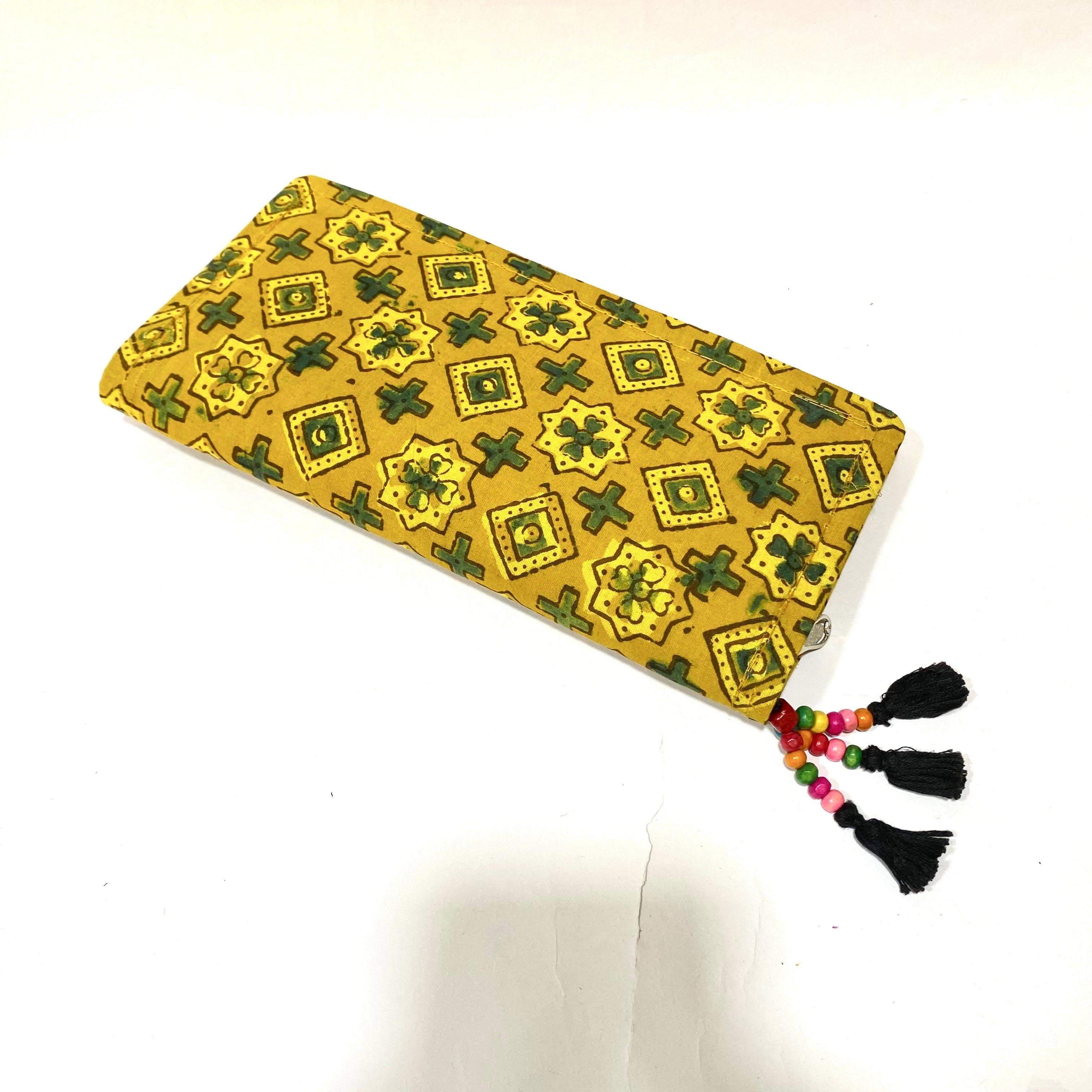Cotton Embroidery Block Print Purse With Mirrors Styled With Beads By Tamrapatra
