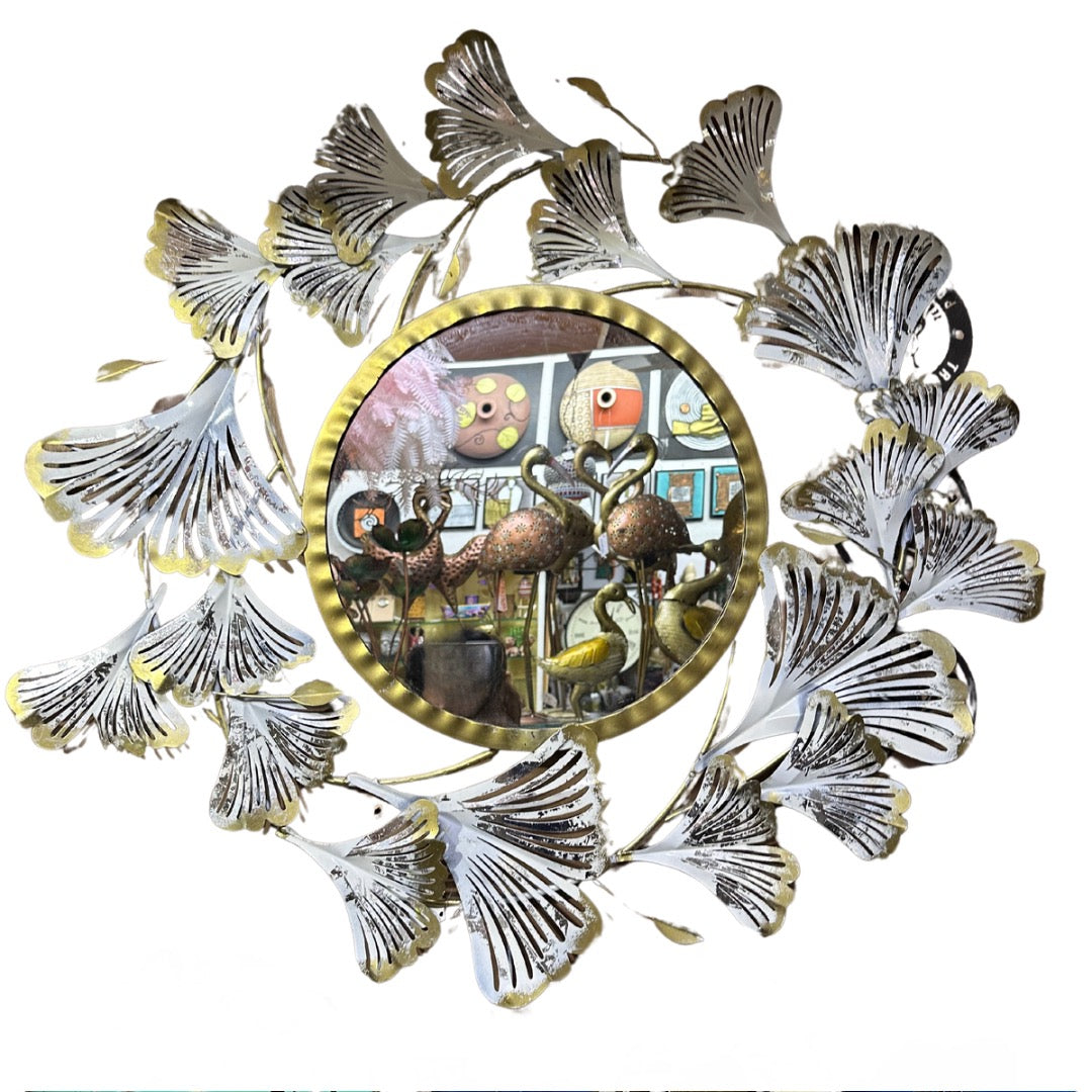 Ginkgo Leaf Wall Metal Décor Mirror Exclusive Handcrafted Decoration By Tamrapatra