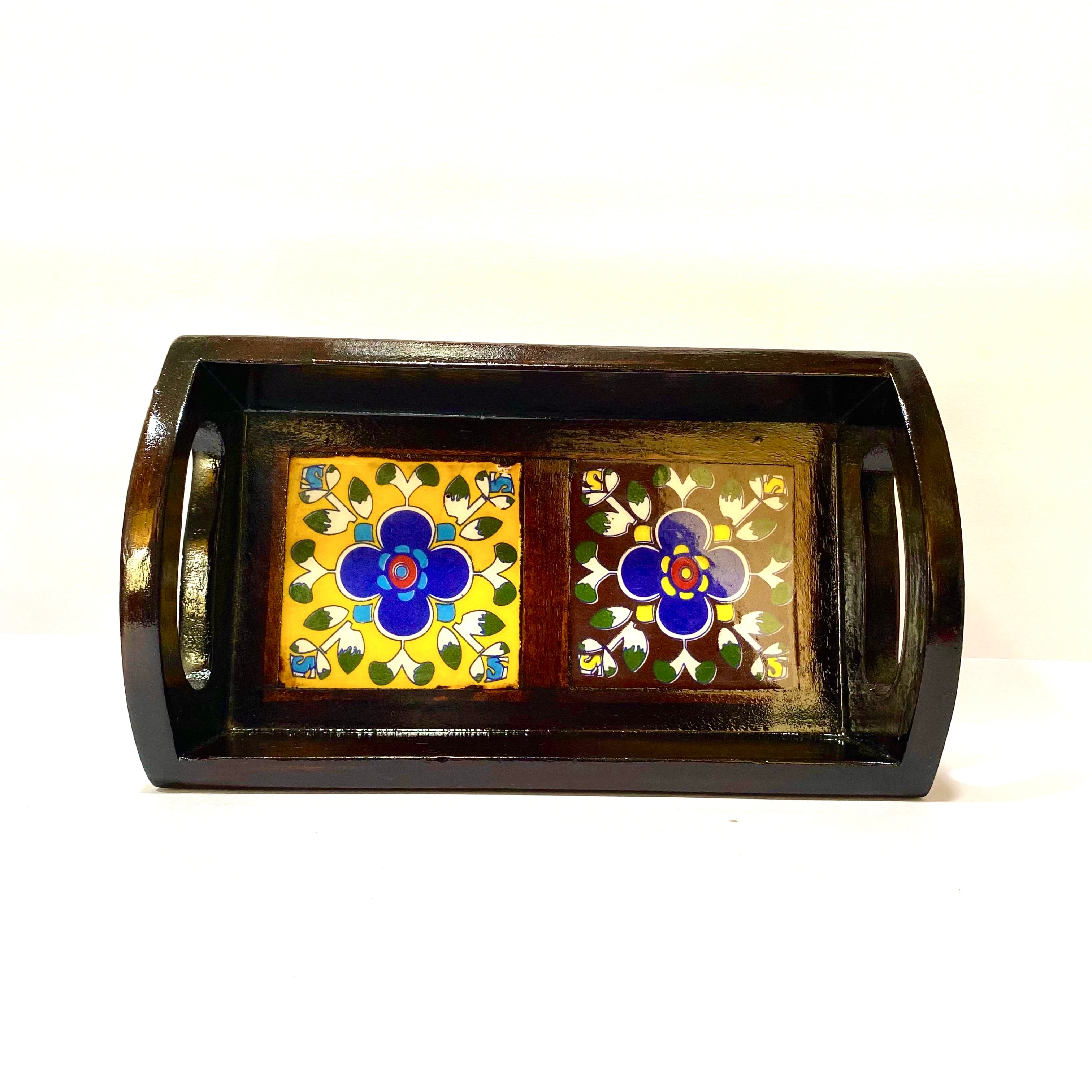 Flower Designed With Blue Pottery Tiles Handcrafted Kitchen Utility By Tamrapatra