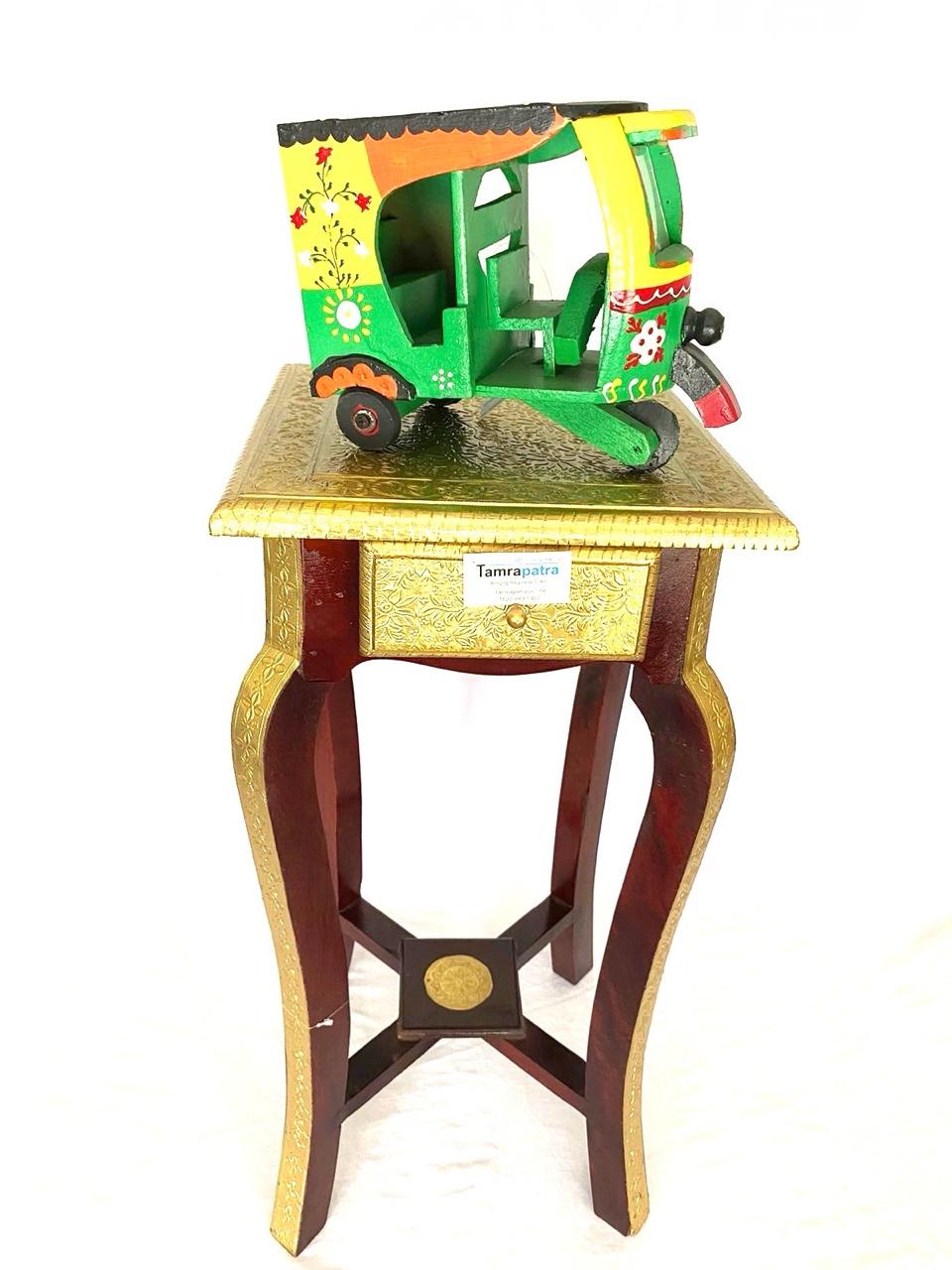 Wooden Sleek & Stylish Wooden Brass Stool For Corner With Drawer By Tamrapatra