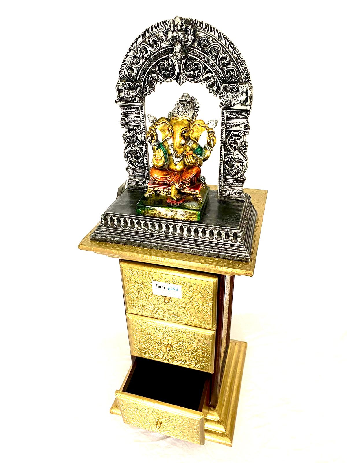 Antique Brass Table With Drawers Furniture Corner With Storage From Tamrapatra