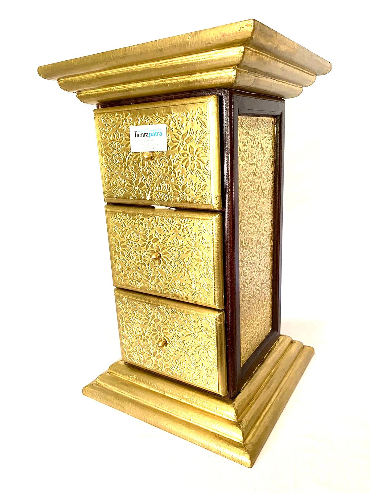Antique Brass Table With Drawers Furniture Corner With Storage From Tamrapatra