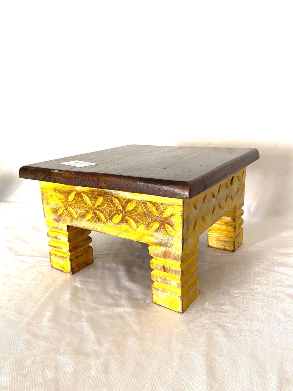 Wooden Square Rustic Finish Bajoth Stool Furniture Exclusively Available Tamrapatra