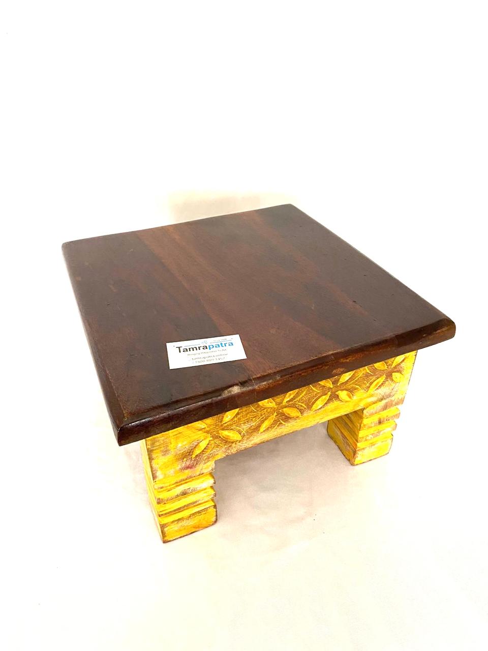 Wooden Square Rustic Finish Bajoth Stool Furniture Exclusively Available Tamrapatra
