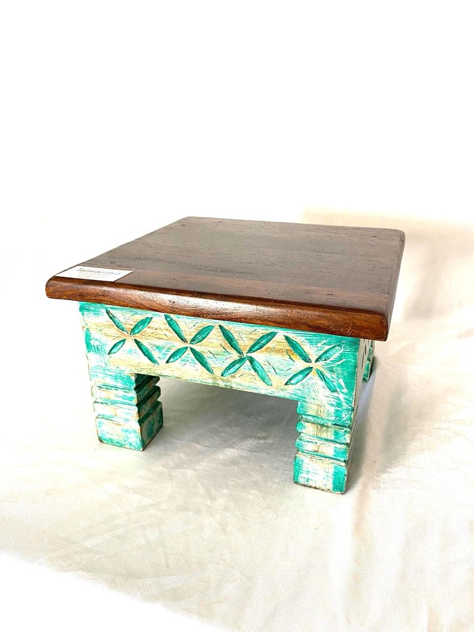 Wooden Square Rustic Finish Bajoth Stool Furniture Exclusively Available Tamrapatra