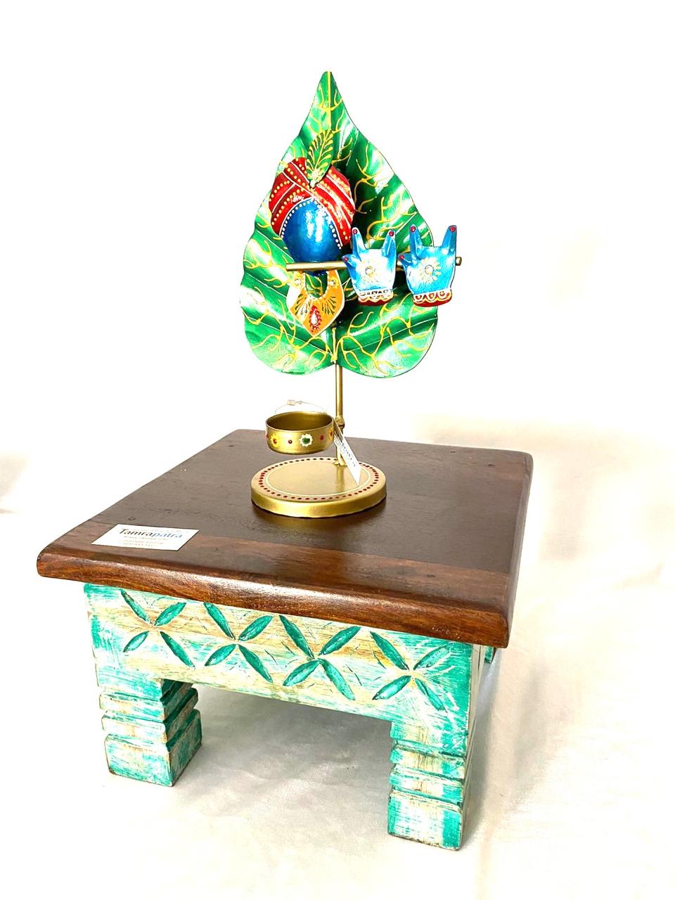 Wooden Square Rustic Finish Bajoth Stool Furniture Exclusively Available Tamrapatra