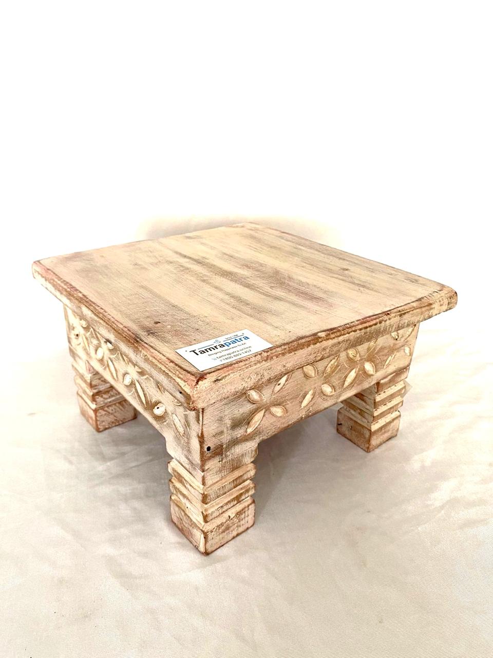Wooden Square Rustic Finish Bajoth Stool Furniture Exclusively Available Tamrapatra