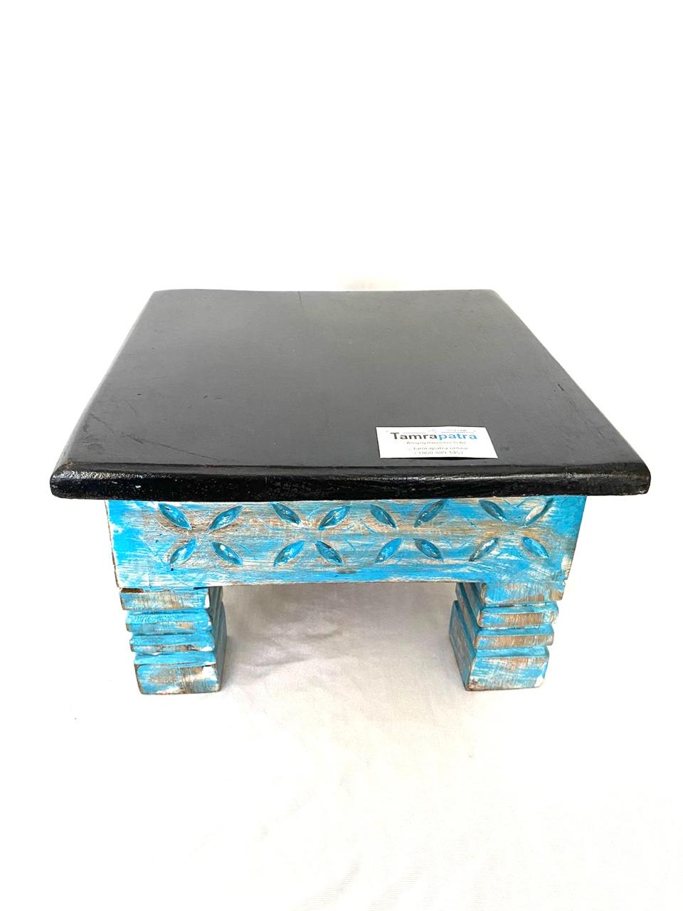 Wooden Square Rustic Finish Bajoth Stool Furniture Exclusively Available Tamrapatra
