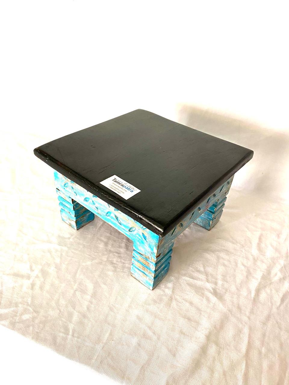 Wooden Square Rustic Finish Bajoth Stool Furniture Exclusively Available Tamrapatra