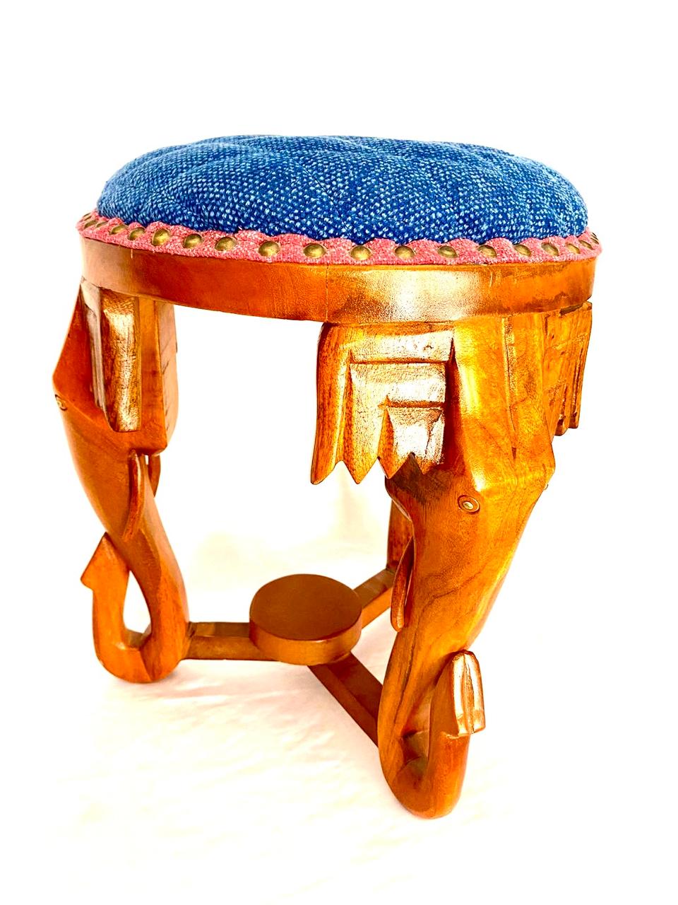 Furniture Wooden Stool Heavy Duty Sitting With Cushion Handmade By Tamrapatra
