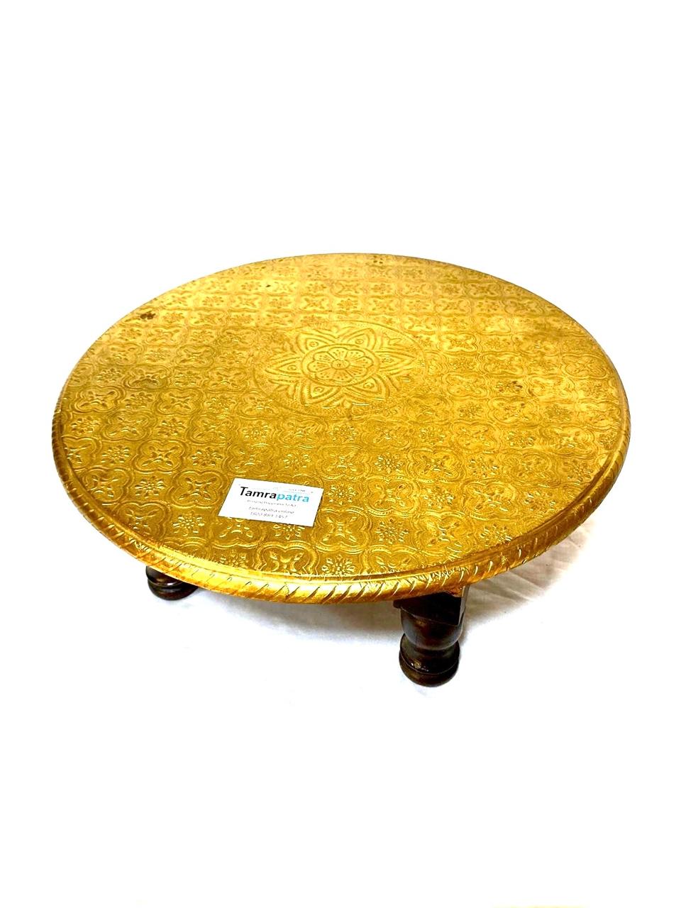 Round Octagon Shaped Brass Foiled Furniture Stool Handcrafted From Tamrapatra