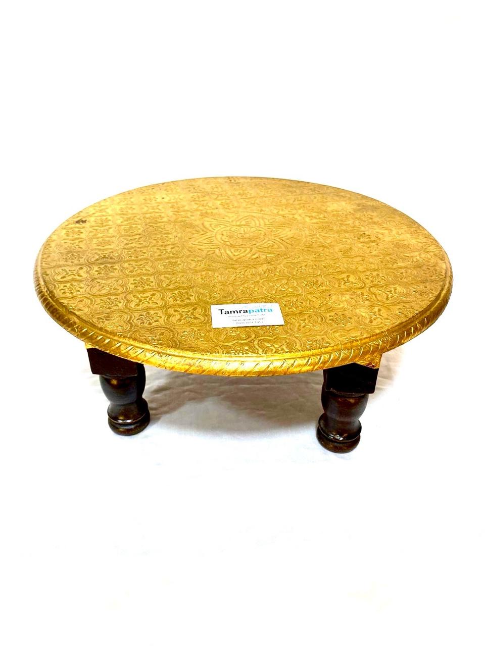 Round Octagon Shaped Brass Foiled Furniture Stool Handcrafted From Tamrapatra
