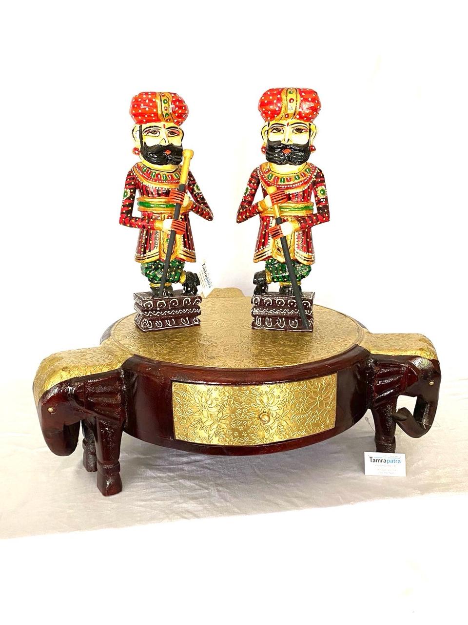 3 Elephant Wooden Brass Stool With Drawer Vintage Collection From Tamrapatra