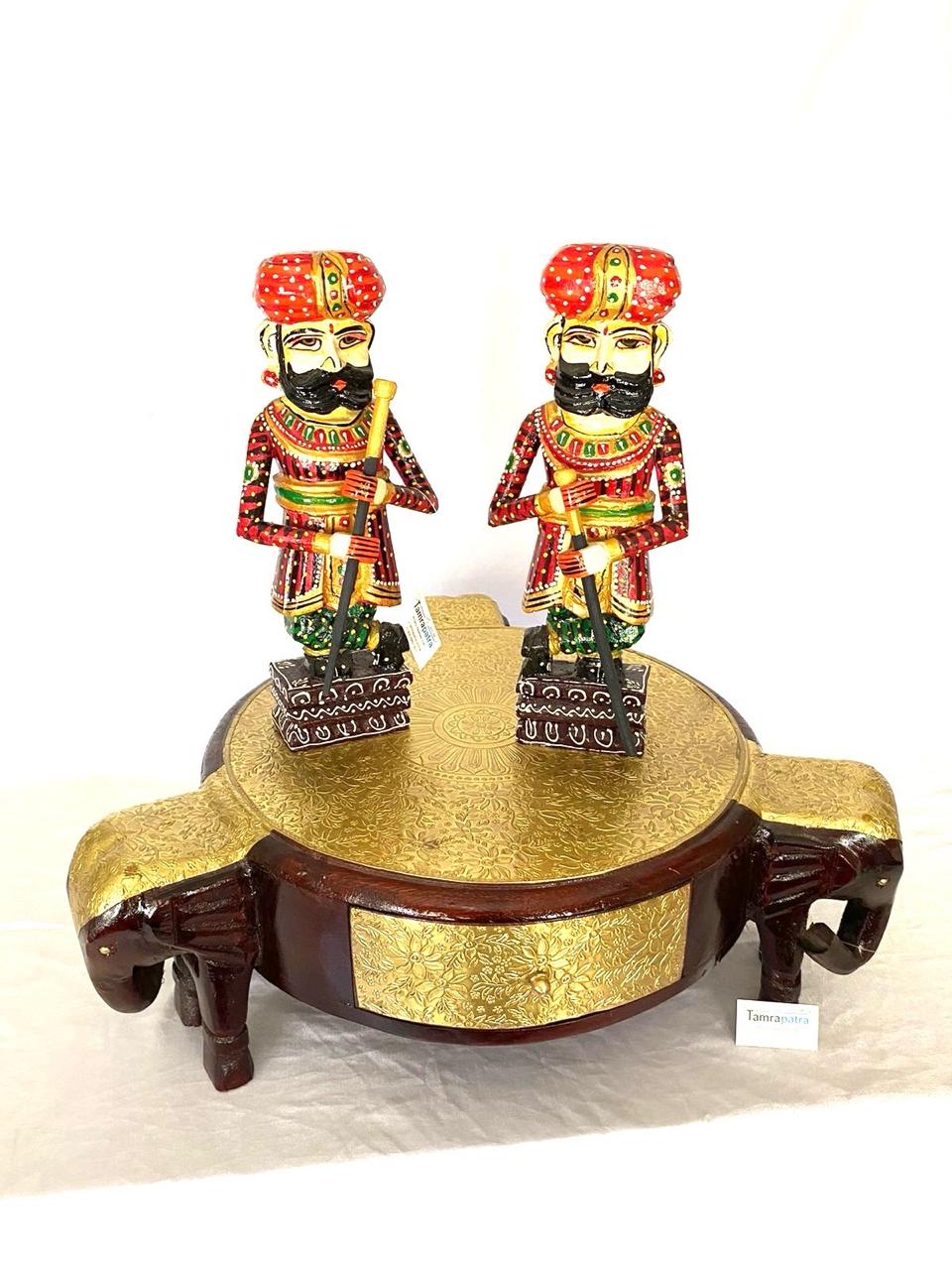 3 Elephant Wooden Brass Stool With Drawer Vintage Collection From Tamrapatra