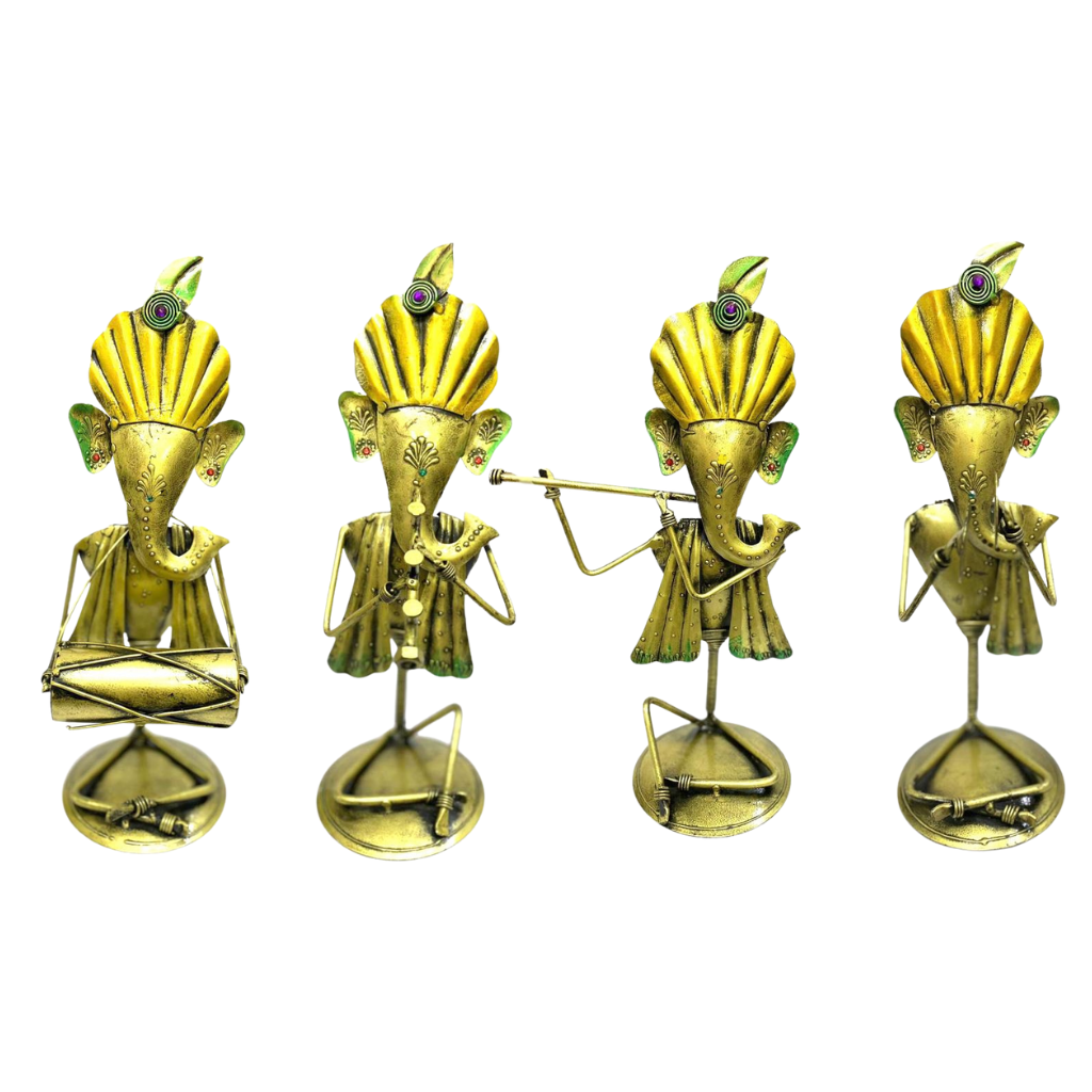 Ganesha Musicians Metal Artefacts Various Instruments Exclusively Tamrapatra