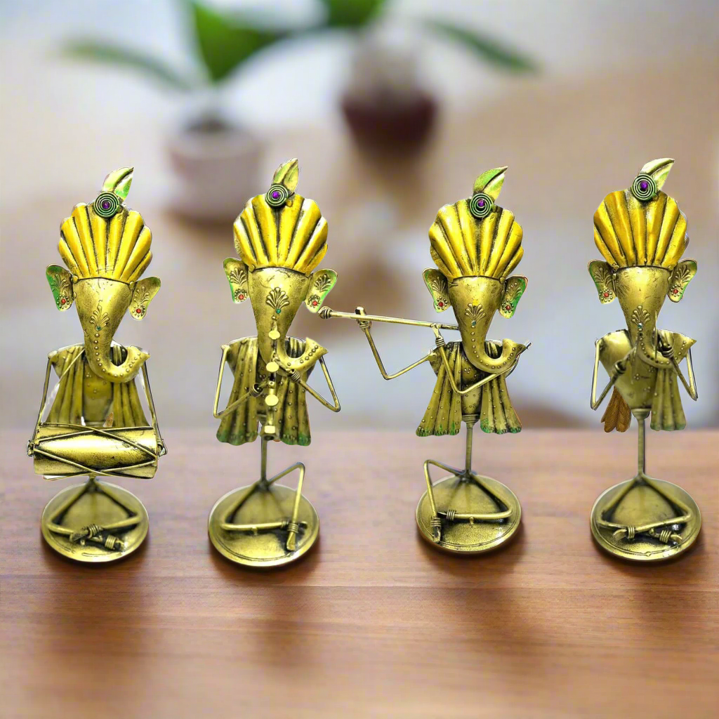 Ganesha Musicians Metal Artefacts Various Instruments Exclusively Tamrapatra