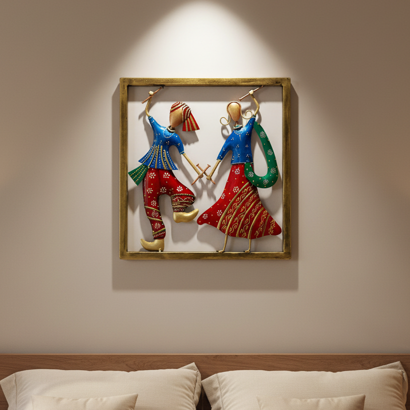 Garba Frame Couples Dancing Metal Wall Frame Gujarat's Pride By Tamrapatra