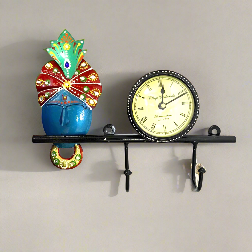 God Idols Clock Key Holder Metal Art Utility Traditional Hand Painted Tamrapatra