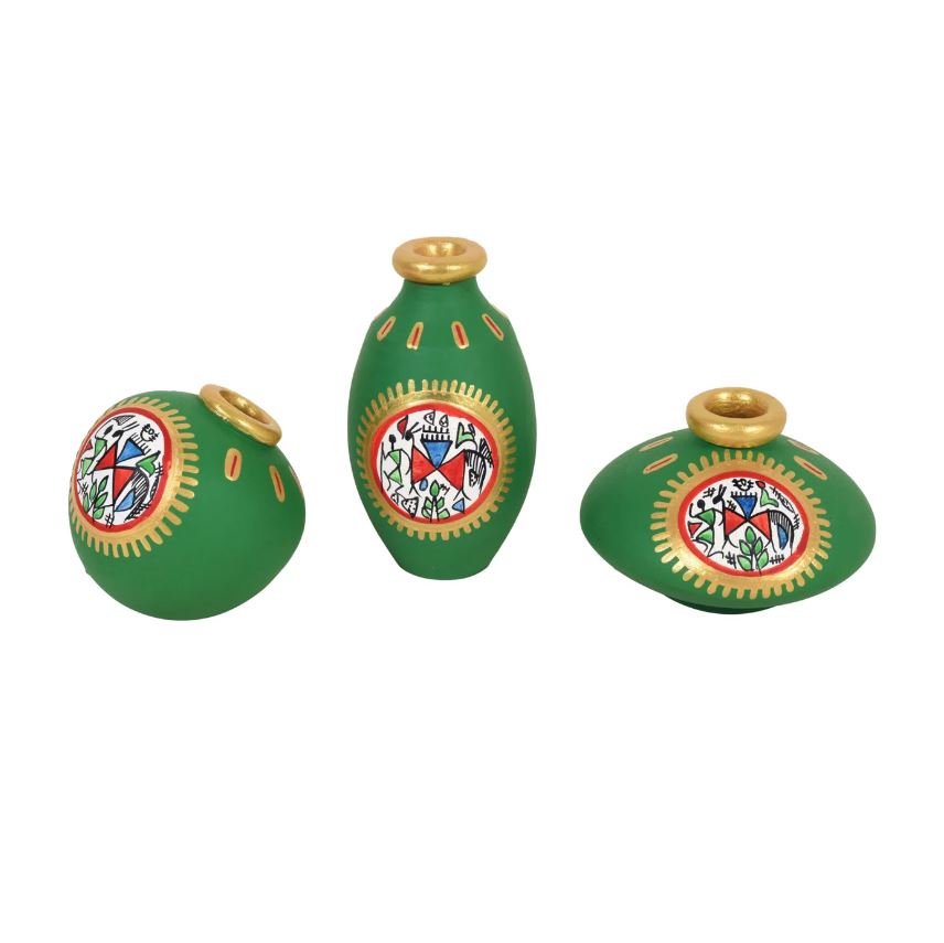 Fine Warli Pots Set Of 3 With Various Design & Colors Exclusively From Tamrapatra