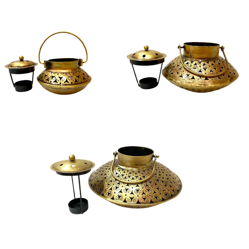 Handi Style Hanging Tea Light Holder Metal Lantern Vintage Art By Tamrapatra - Tamrapatra
