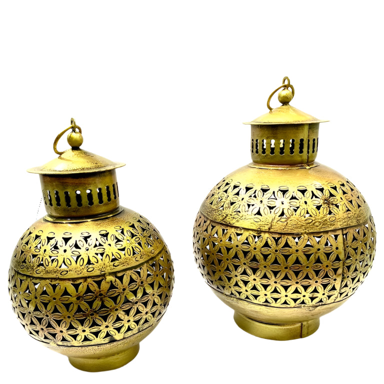 Hanging Lantern Round Design Metal Handicrafts Festival Décor By Tamrapatra