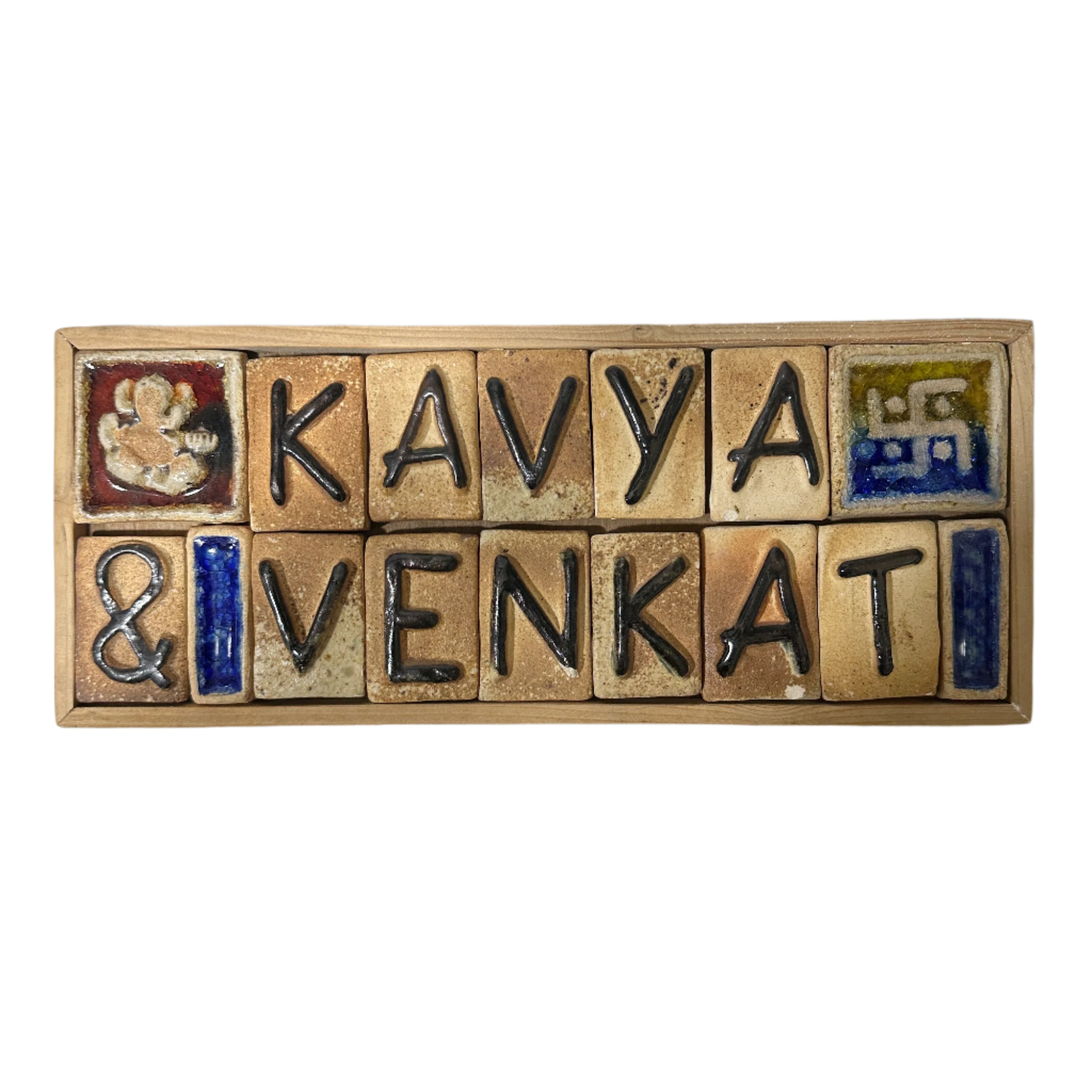 Ceramic Tiles Wooden Frame Name Plate Double Variety Designs by Tamrapatra