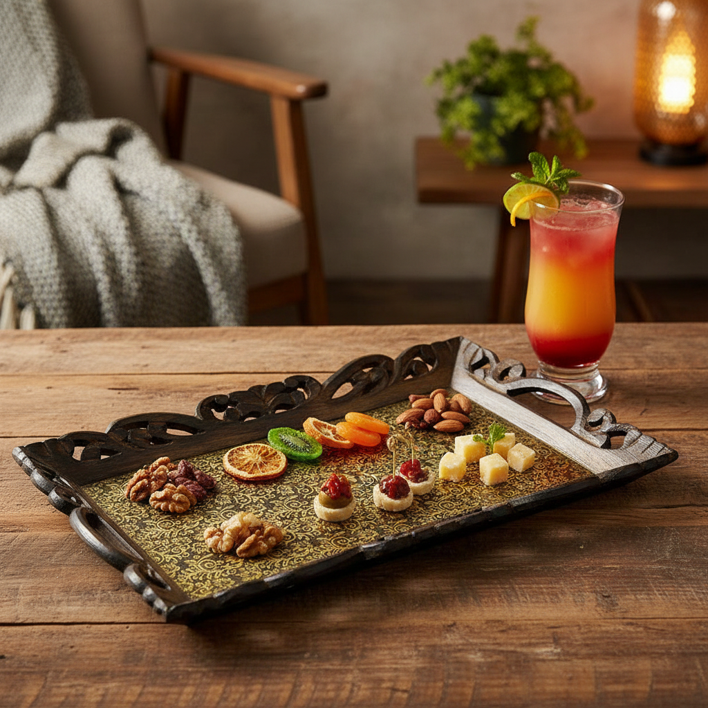 Brass Foil Fitted Tray Dinning & Gifting On Every Occasion By Tamrapatra