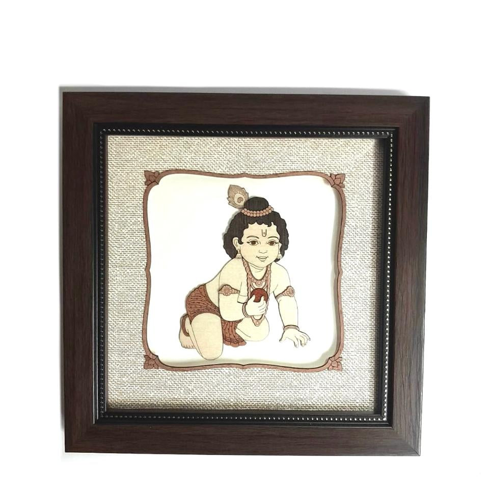 Bal Krishna Natural Wooden Art Frame 3D Religious Display Of Artwork By Tamrapatra