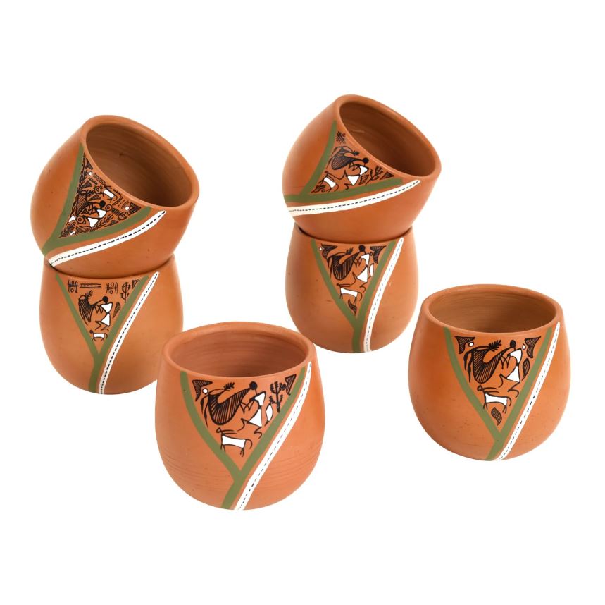 Clay Earthen Terracotta Reusable Kulhad Glass With Warli Artwork By Tamrapatra