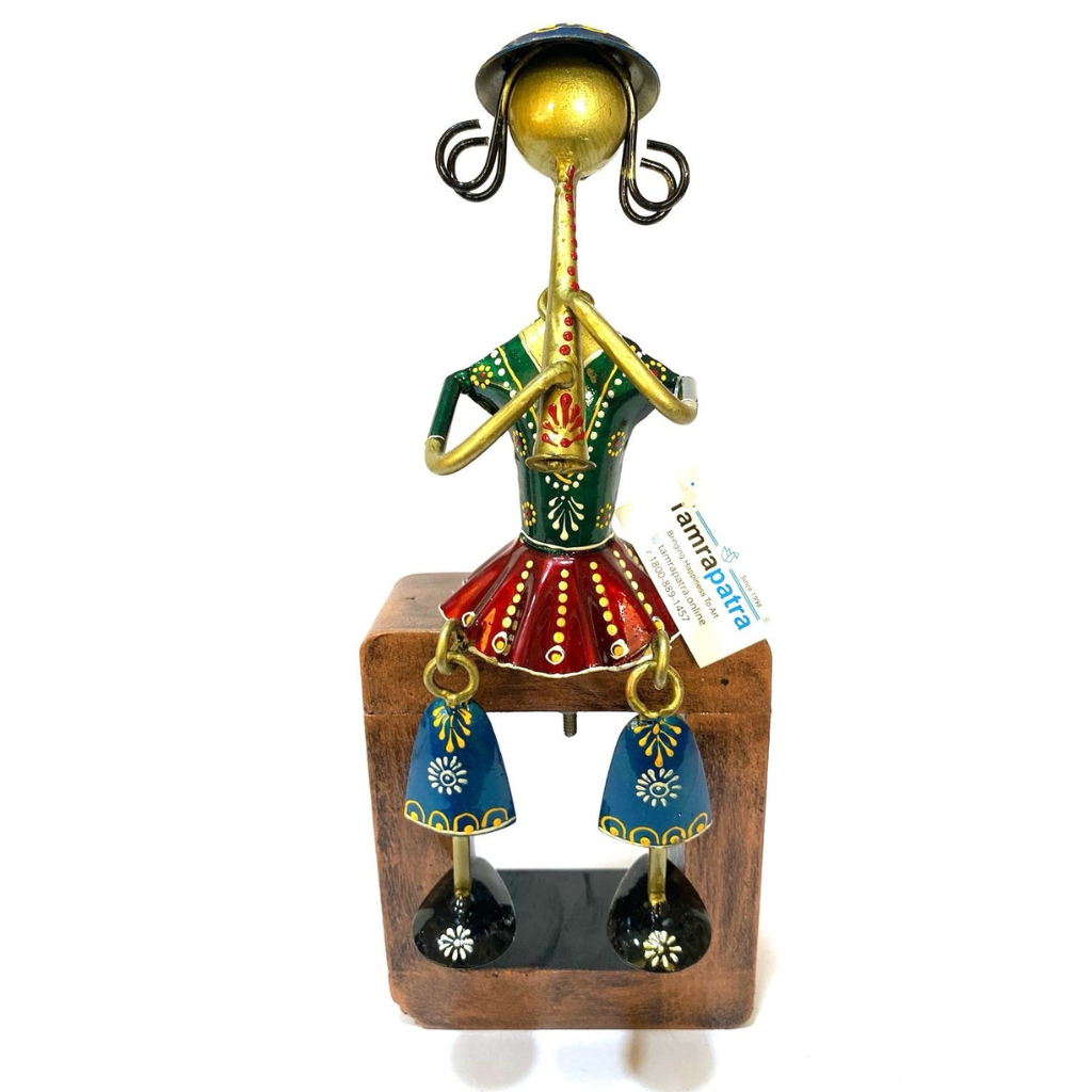 Musician On Block Indian Lady Traditional Metal Artifact Showpiece By Tamrapatra - Tamrapatra