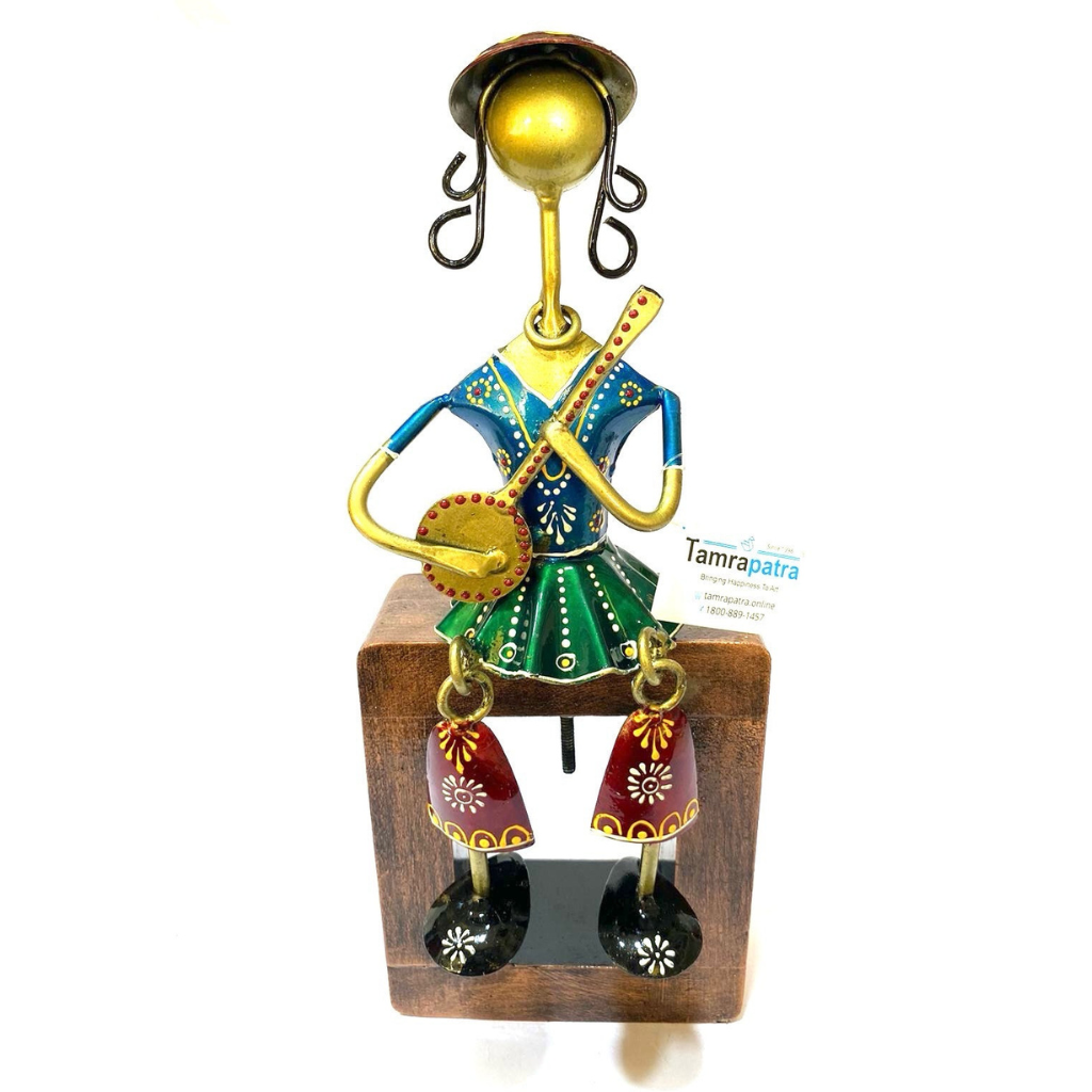 Musician On Block Indian Lady Traditional Metal Artifact Showpiece By Tamrapatra - Tamrapatra