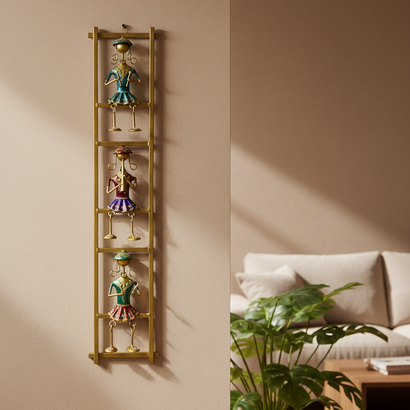 Decorative ladder with figurines on a white background