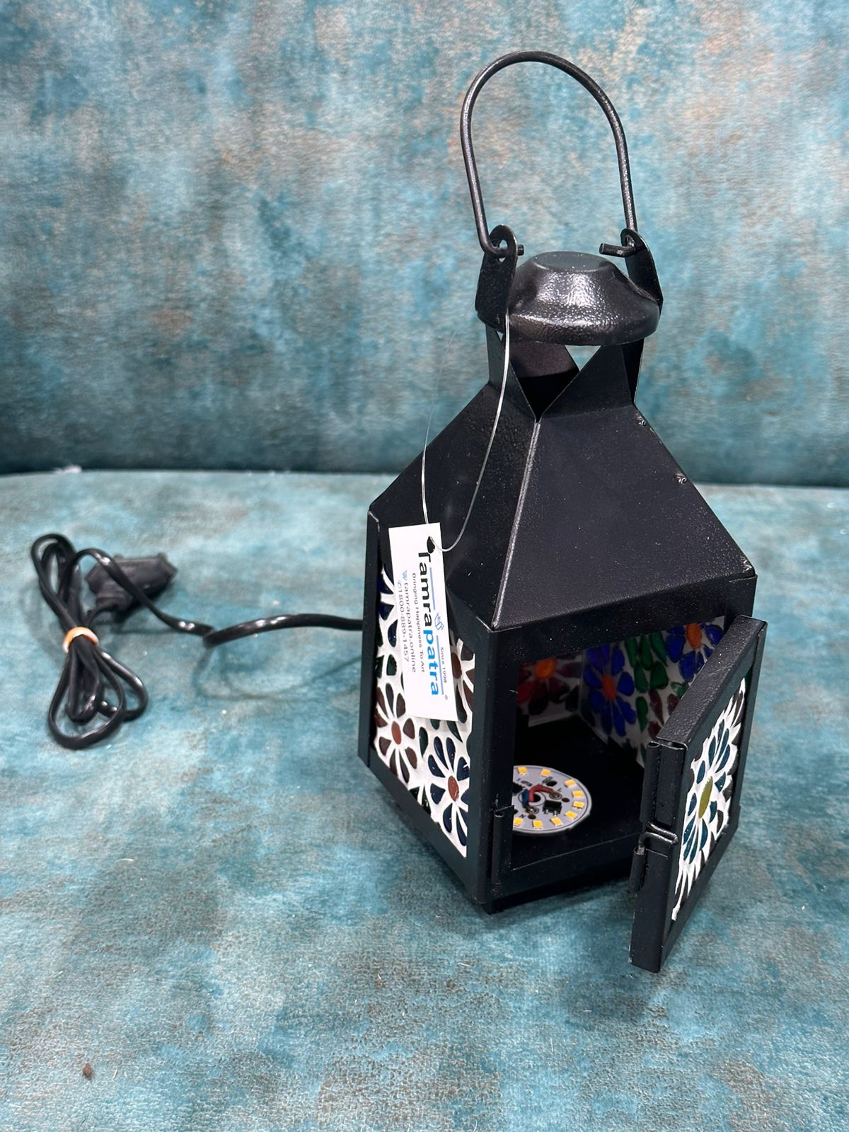 Lantern Designed Hanging Lamps With Colorful Glass Art Handmade By Tamrapatra