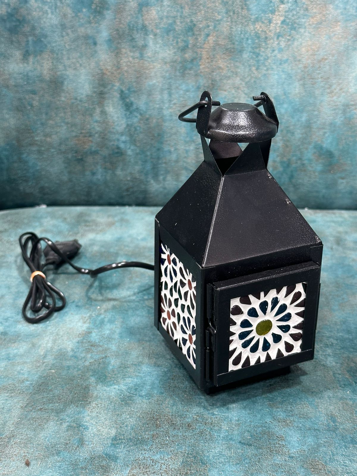 Lantern Designed Hanging Lamps With Colorful Glass Art Handmade By Tamrapatra