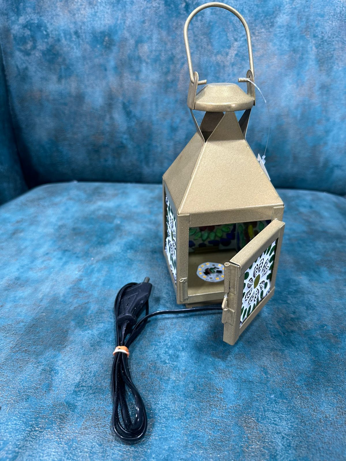 Lantern Designed Hanging Lamps With Colorful Glass Art Handmade By Tamrapatra