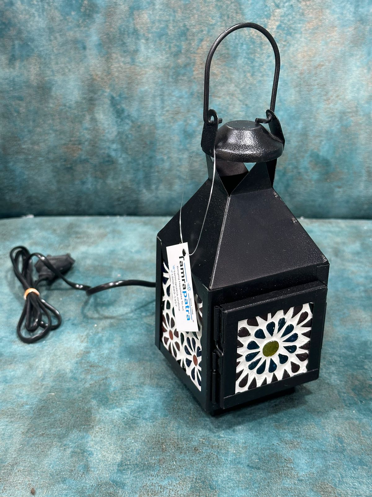 Lantern Designed Hanging Lamps With Colorful Glass Art Handmade By Tamrapatra