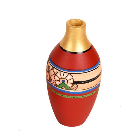 Vibrant Golden Red Madhubani Pots In Various Attractive Shapes Tamrapatra