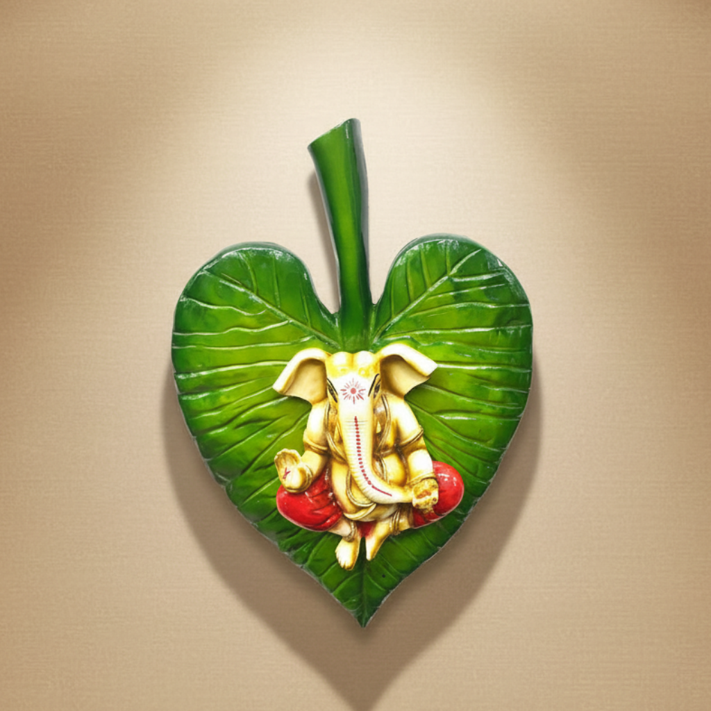 Designer Leaf Wall Art With Ganesha Painted With Classic Colors By Tamrapatra
