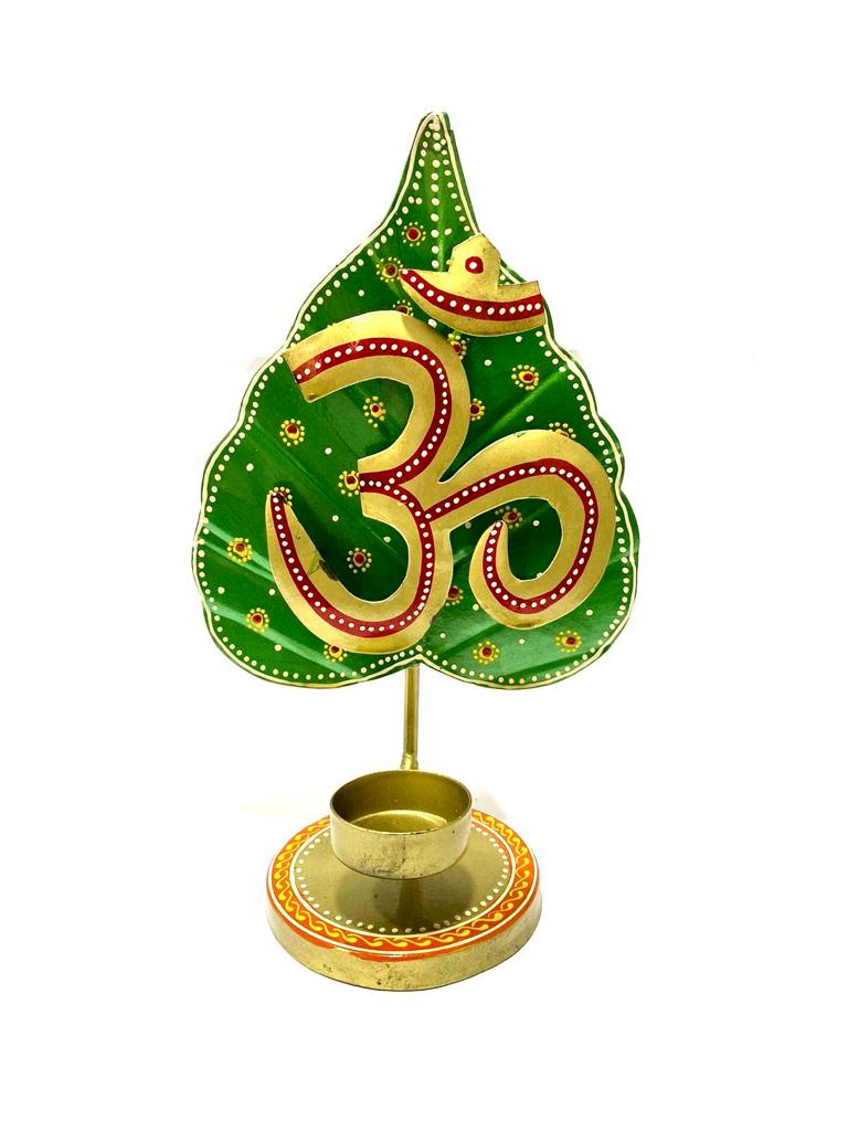 Leaf Ganesh Om Tea Light Holder Attractive Metal Creations Exclusive Art Tamrapatra