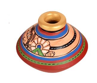 Vibrant Golden Red Madhubani Pots In Various Attractive Shapes Tamrapatra