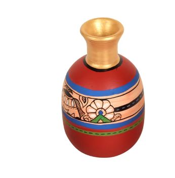 Vibrant Golden Red Madhubani Pots In Various Attractive Shapes Tamrapatra