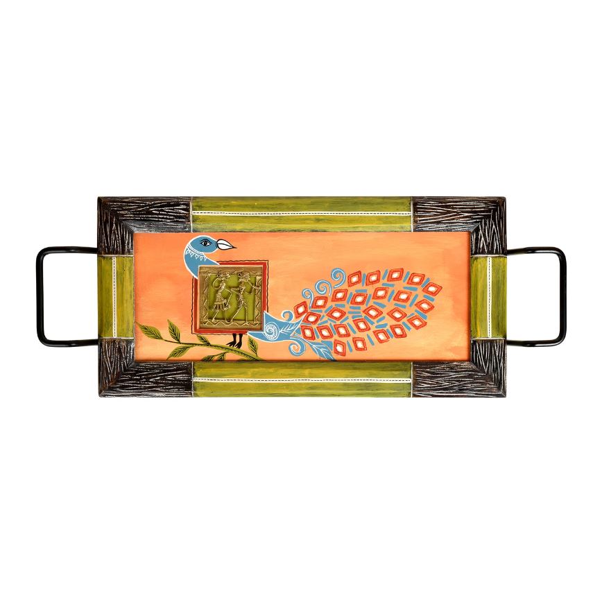 Beautiful Hand Painted Warli & Madhubani With Dhokra Wooden Trays By Tamrapatra