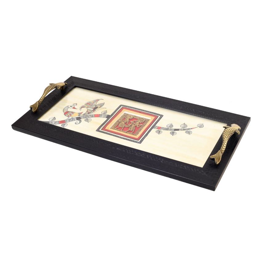 Madhubani Dhokra Art Trays Summer Gold New Long Design By Tamrapatra