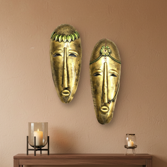 Metal Mask Male Female Wall Art In Exclusive Handcrafted In India By Tarmapatra