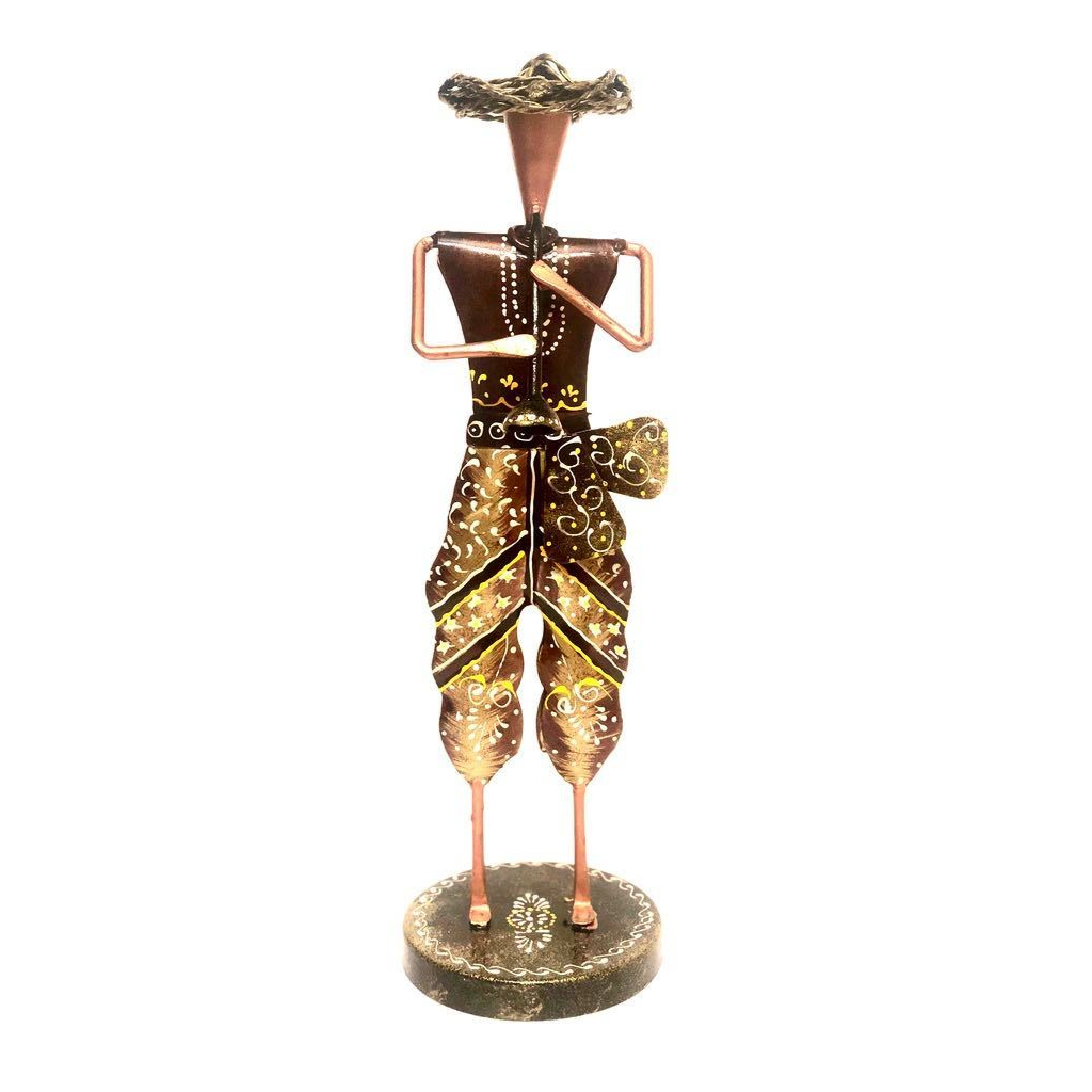 Villager Playing Traditional Musical Instruments Metal Art From Tamrapatra - Tamrapatra