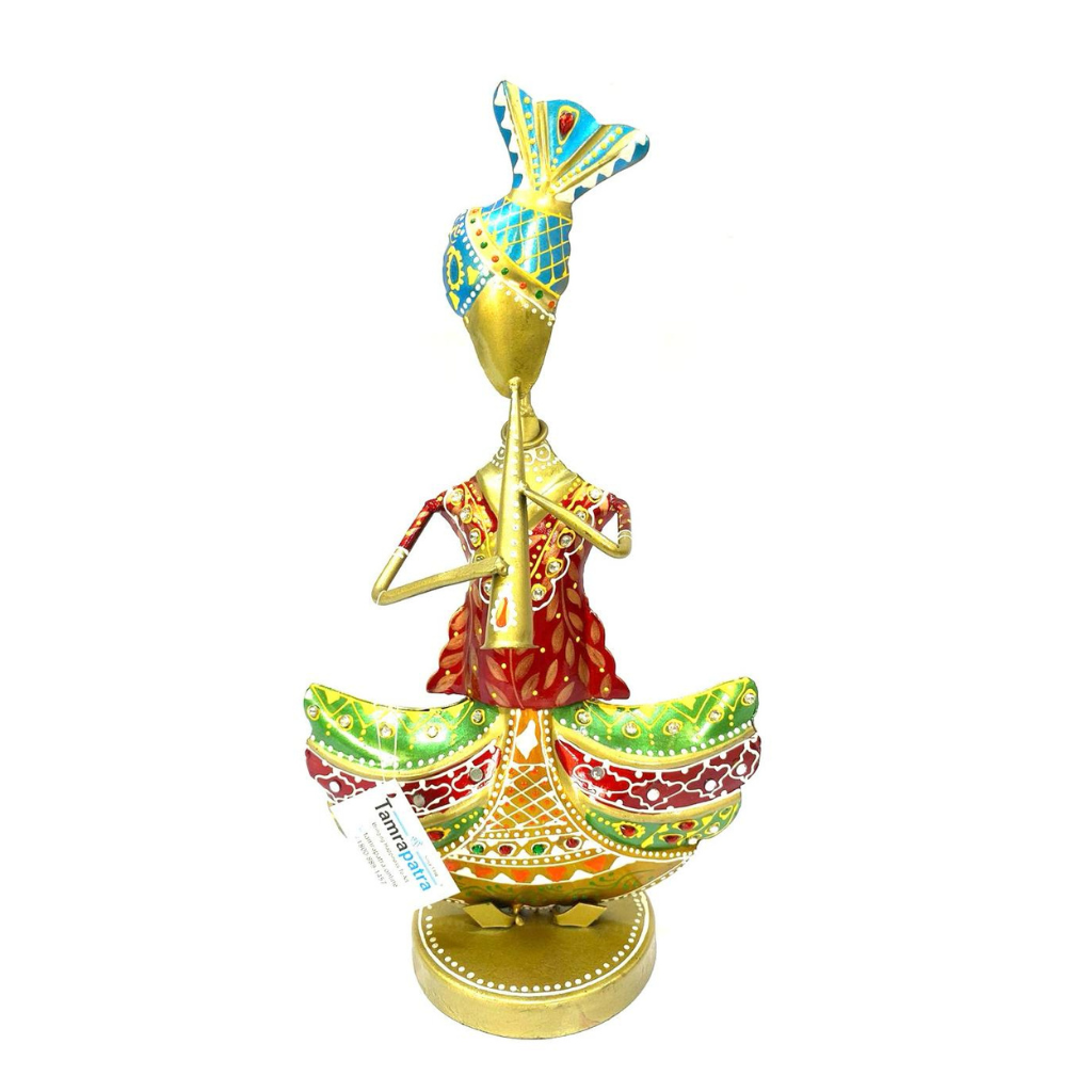 Colorful Painting On Splendid Metal Musician Traditional Handicrafts Tamrapatra